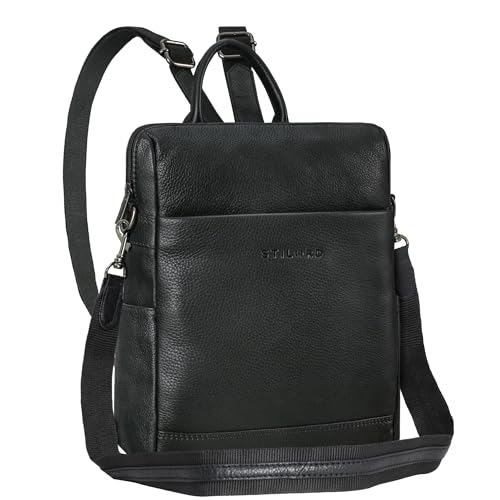 STILORD 'Sienna' 2-in-1 Leder Rucksack & Umhängetasche Damen Tasche Vintage Schultertasche Echtleder Daypack Casual für Freizeit und City, Farbe:obsidian schwarz von STILORD