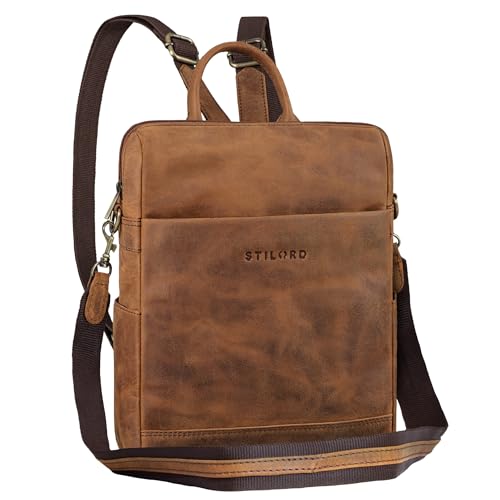 STILORD 'Sienna' 2-in-1 Leder Rucksack & Umhängetasche Damen Tasche Vintage Schultertasche Echtleder Daypack Casual für Freizeit und City, Farbe:sepia - braun von STILORD