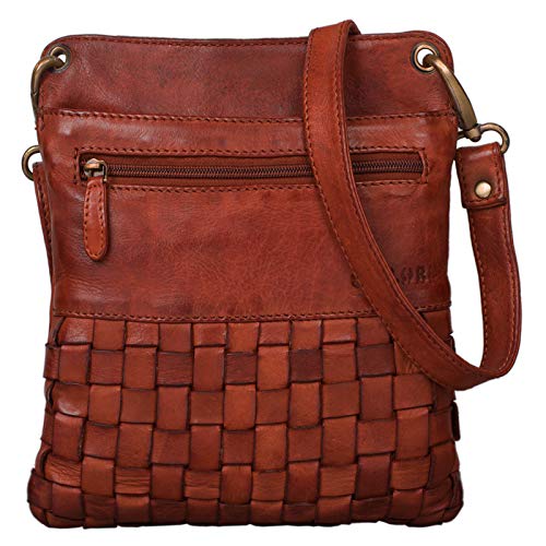 STILORD 'Sophie' Schultertasche Damen klein Leder Handtasche Moderne Umhängetasche geflochten Freizeittasche Vintage Abendtasche Ausgehtasche Echtleder, Farbe:Cognac - Used von STILORD