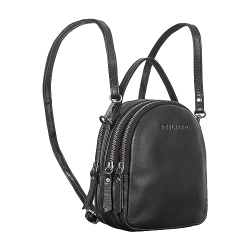 STILORD 'Stacy' Rucksack Handtasche Damen Klein Mini Daypack Lederrucksack Vintage Backpack aus Leder für City Ausgehen Shopping Frauen Tagesrucksack Echtleder, Farbe:schwarz von STILORD