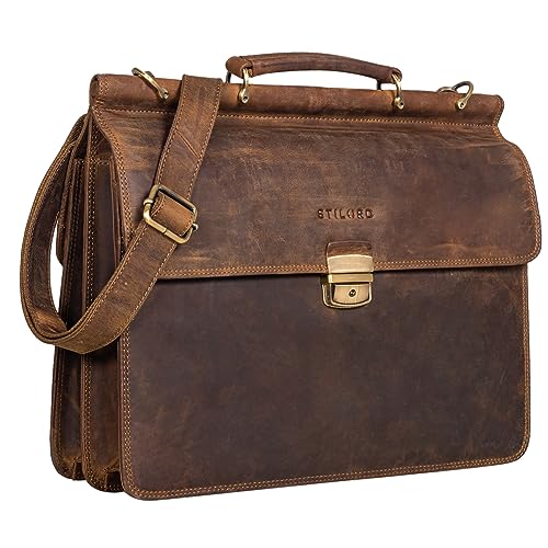 STILORD 'Stephan' Laptoptasche 15,6 Zoll Herren Leder Businesstasche Office Bag Umhängetasche Leder-Tasche Business Aktentasche Herren, Farbe:mittel - braun von STILORD