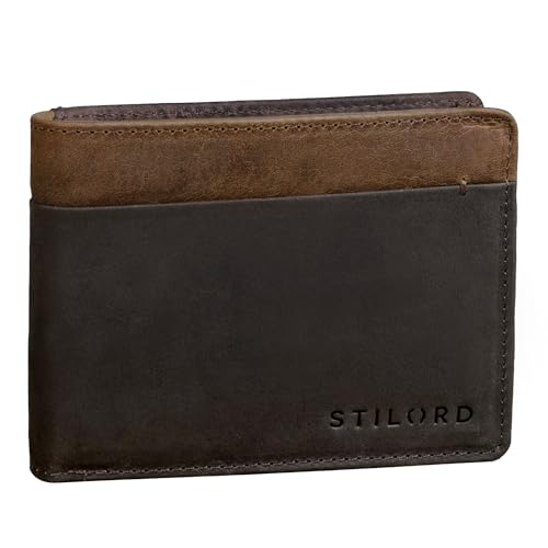 STILORD 'Sterling' RFID Geldbeutel Herren Leder - Vintage Portemonnaie mit NFC-Schutz - Brieftasche mit Geschenkbox - Echtleder Geldbörse mit Ausweisfach, Farbe:dunkel - braun von STILORD