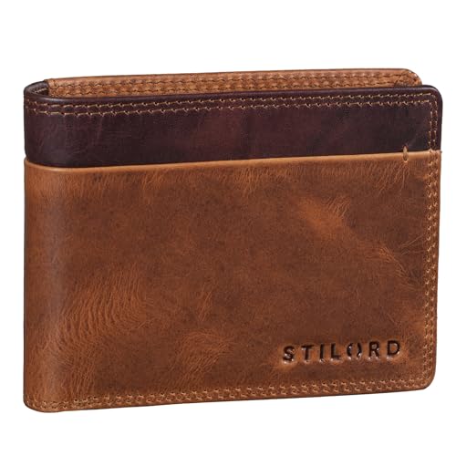 STILORD 'Sterling' RFID Geldbeutel Herren Leder - Vintage Portemonnaie mit NFC-Schutz - Brieftasche mit Geschenkbox - Echtleder Geldbörse mit Ausweisfach, Farbe:Kara - Cognac von STILORD