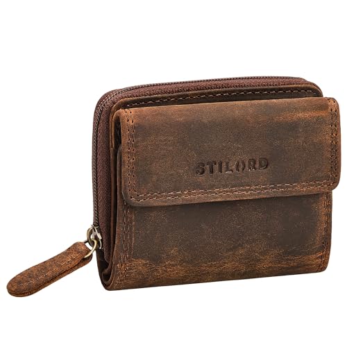 STILORD 'Suki' Kleines Portemonnaie Damen Leder Geldbeutel - Mini Geldbörse mit Reißverschluss Retro Lederbörse mit Extra Münzfach - Echtleder Börse in edler Geschenkbox, Farbe:Kreta - braun von STILORD