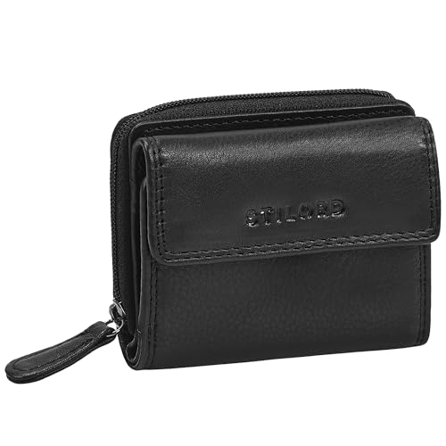 STILORD 'Suki' Kleines Portemonnaie Damen Leder Geldbeutel - Mini Geldbörse mit Reißverschluss Retro Lederbörse mit Extra Münzfach - Echtleder Börse in edler Geschenkbox, Farbe:schwarz von STILORD