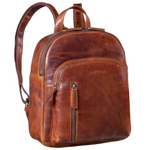 STILORD 'Summer' Daypack Frauen Leder Rucksack Kleiner Tagesrucksack Cityrucksack Vintage Stadtrucksack Rucksäcke Damen Echtleder, Farbe:Kara - Cognac von STILORD