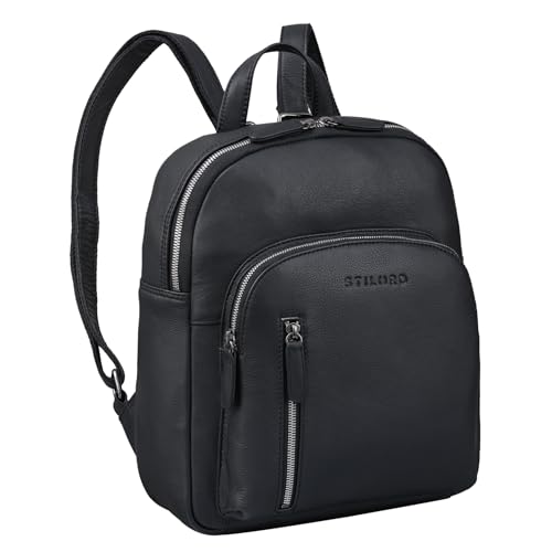 STILORD 'Summer' Daypack Frauen Leder Rucksack Kleiner Tagesrucksack Cityrucksack Vintage Stadtrucksack Rucksäcke Damen Echtleder, Farbe:schwarz von STILORD