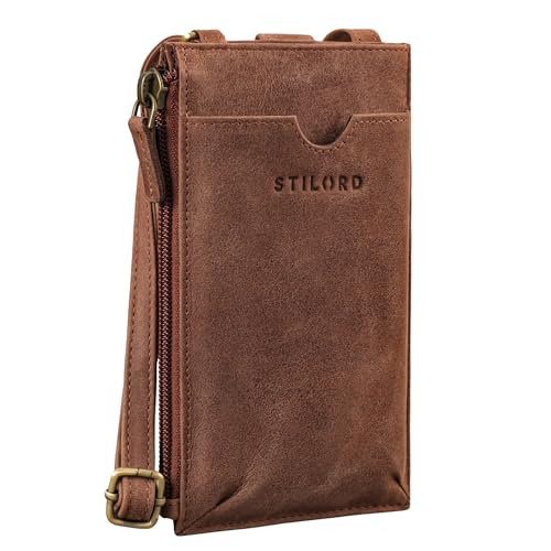 STILORD 'Tali' Leder Handytasche mit Geldbörse zum Umhängen 3-in-1 Brustbeutel Leder Crossbody Bag Damen Kleine Umhängetasche mit Geldbeutel Echtleder, Farbe:messina - braun von STILORD