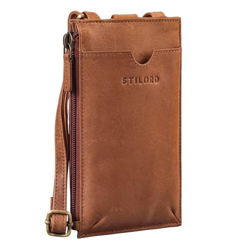 STILORD 'Tali' Leder Handytasche mit Geldbörse zum Umhängen 3-in-1 Brustbeutel Leder Crossbody Bag Damen Kleine Umhängetasche mit Geldbeutel Echtleder, Farbe:mocca - dunkelbraun von STILORD