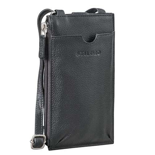 STILORD 'Tali' Leder Handytasche mit Geldbörse zum Umhängen 3-in-1 Brustbeutel Leder Crossbody Bag Damen Kleine Umhängetasche mit Geldbeutel Echtleder, Farbe:schwarz von STILORD