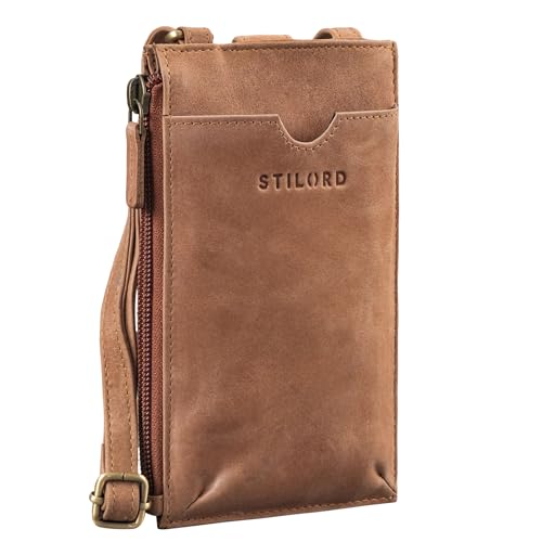 STILORD 'Tali' Leder Handytasche mit Geldbörse zum Umhängen 3-in-1 Brustbeutel Leder Crossbody Bag Damen Kleine Umhängetasche mit Geldbeutel Echtleder, Farbe:taranto - braun von STILORD