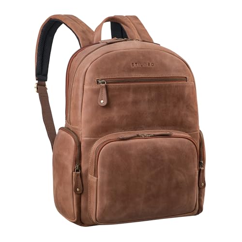 STILORD 'Talvi' Großer Leder Rucksack Herren & Damen Laptoprucksack 15-17,3 Zoll Wasserdicht Notebookrucksack Moderner Tagesrucksack Uni Arbeitsrucksack Echtleder, Farbe:messina - braun von STILORD