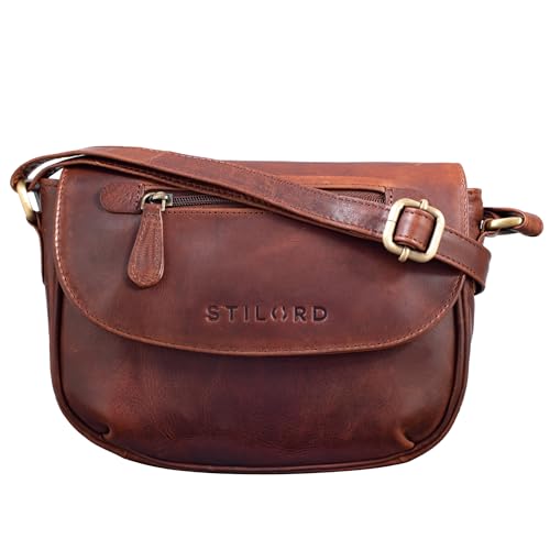 STILORD 'Tamara' Kleine Handtasche Damen Leder Braun Umhängetasche Vintage für Frauen zum Ausgehen Abendtasche Partytasche Elegante Echtleder Tasche, Farbe:porto - cognac von STILORD