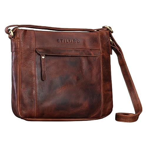 STILORD 'Terra' Ledertasche Damen Umhängetasche Vintage Handtasche für Frauen Klassische Schultertasche Freizeittasche zum Umhängen Echtleder, Farbe:porto - cognac von STILORD