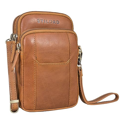 STILORD 'Tertius' Herren Umhängetasche Leder mit 3-in-1 System Männerhandtasche Handytasche zum Umhängen Handgelenktasche Gürteltasche Herren, Farbe:Cognac - braun von STILORD