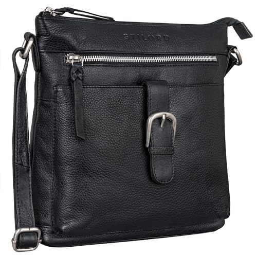 STILORD 'Theodora' Retro Leder Handtasche Damen Umhängetasche klein zum Umhängen Schultertasche für Freizeit Shopping Abend Ledertasche Echtleder, Farbe:schwarz von STILORD