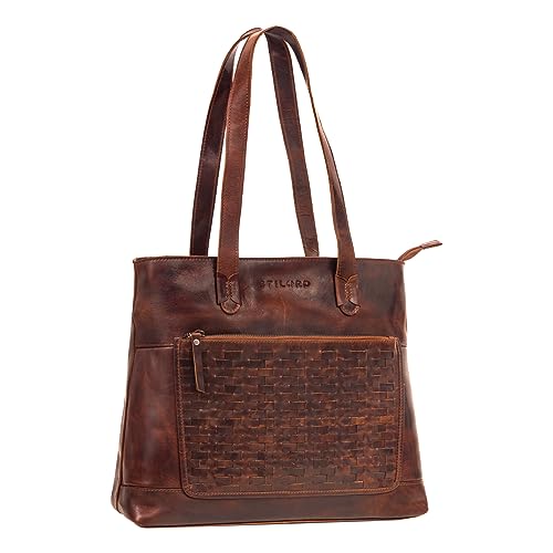 STILORD 'Theresa' Shopper Damen Groß Leder Geflochten Schultertasche Vintage Handtasche Echtleder Handtasche Damen Laptop Tasche, Farbe:porto - cognac von STILORD