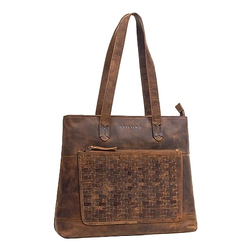 STILORD 'Theresa' Shopper Damen Groß Leder Geflochten Schultertasche Vintage Handtasche Echtleder Handtasche Damen Laptop Tasche, Farbe:vinto - braun von STILORD