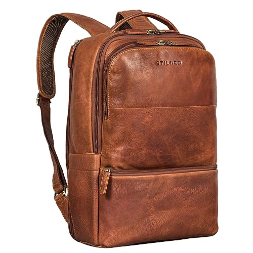 STILORD 'Thore' Luxuriöser Leder Rucksack mit Laptopfach 17 Zoll Damen Business Rucksack Herren Vintage Tagesrucksack Echtleder, Farbe:Kara - Cognac von STILORD