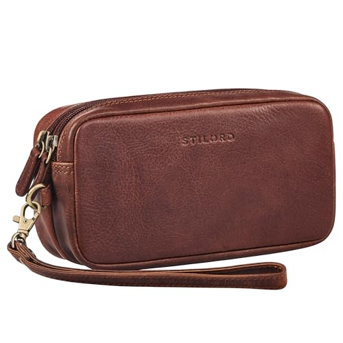 STILORD 'Tiber' Moderne Handgelenktasche Herren Leder mit Doppelkammer Männer Handtasche Clutch 6,5 Zoll Smartphone optimal für Reisen Festival Herrenhandtasche Echtleder, Farbe:kara - cognac von STILORD