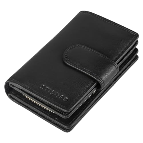 STILORD 'Tilda' Damen Portemonnaie Leder RFID Geldbörse Groß Vintage Geldbeutel für Frauen Ledergeldbörse mit vielen Fächern Echtleder, Farbe:schwarz von STILORD