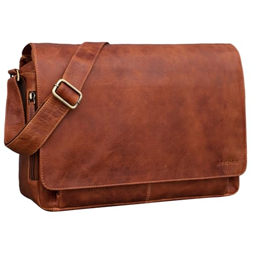 STILORD Vintage Umhängetasche aus Leder braun - 15 Zoll Laptoptasche für Büro, Uni, Office, Schule - DIN A4 Schultertasche 'Tom' von STILORD