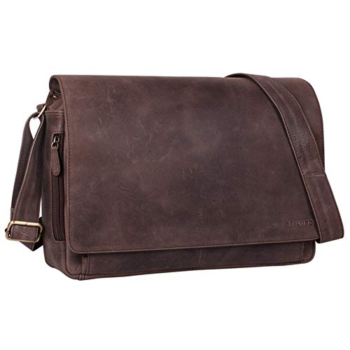 STILORD Vintage Umhängetasche aus Leder braun - 15 Zoll Laptoptasche für Büro, Uni, Office, Schule - DIN A4 Schultertasche 'Tom' von STILORD