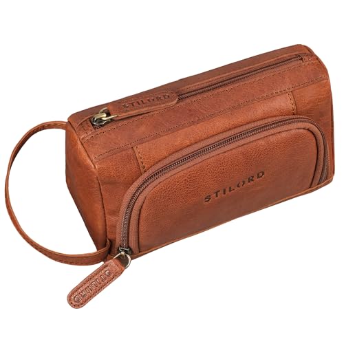 STILORD 'Tony' Vintage Federmäppchen Leder Groß Stifteetui Stiftemappe mit Reißverschluss Vintage Federmappe Kosmetiktasche Schlamper-Mäppchen Etui Echtleder, Farbe:maraska - braun von STILORD