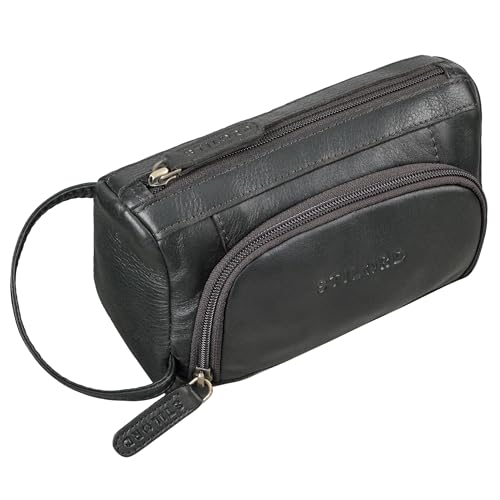 STILORD 'Tony' Vintage Federmäppchen Leder Groß Stifteetui Stiftemappe mit Reißverschluss Vintage Federmappe Kosmetiktasche Schlamper-Mäppchen Etui Echtleder, Farbe:schwarz von STILORD