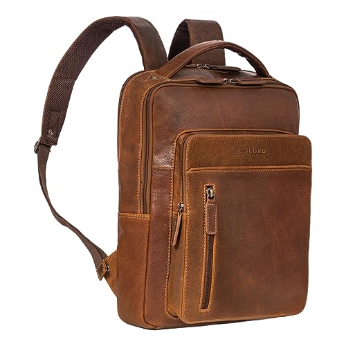 STILORD 'Tory' Leder Rucksack Groß Herren Damen Business Vintage Rucksack Laptoprucksack 13-14 Zoll Handgepäck Reiserucksack Travel Backpack, Farbe:luino - braun von STILORD