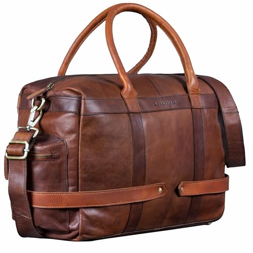 STILORD 'Travis' Weekender Leder Vintage kleine Reisetasche zum Umhängen Handgepäck Reisegepäck Schultertasche in Kabinengröße echtes Büffelleder, Farbe:cognac - dunkelbraun von STILORD