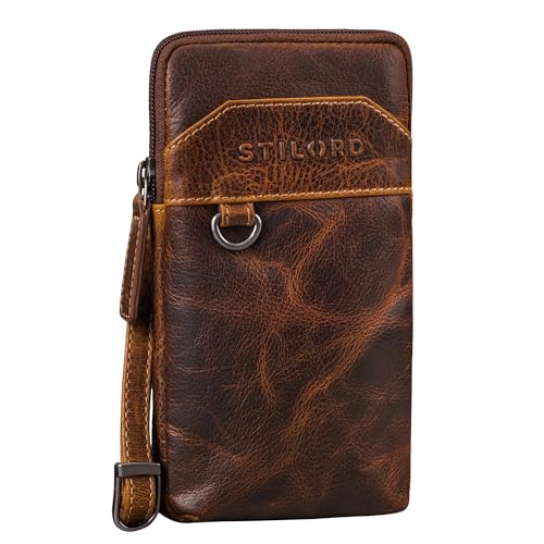 STILORD 'Tyrell' Brusttasche Herren Leder Schultertasche mit Gürtelschlaufe Handytasche zum Umhängen Brustbeutel Crossbody Bag Vintage Gürteltasche, Farbe:luino - braun von STILORD