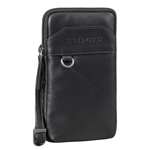 STILORD 'Tyrell' Brusttasche Herren Leder Schultertasche mit Gürtelschlaufe Handytasche zum Umhängen Brustbeutel Crossbody Bag Vintage Gürteltasche, Farbe:schwarz von STILORD