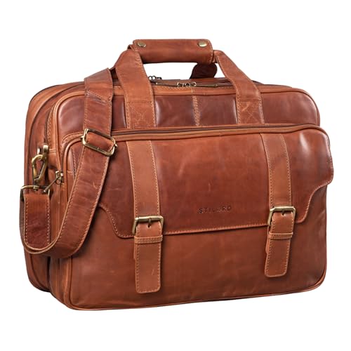 STILORD 'Valencia' Lehrertasche Leder Damen Herren Vintage Umhängetasche Große Ledertasche Laptoptasche XL für Schule Uni mit Dreifachtrenner Echtleder, Farbe:Cognac - braun von STILORD