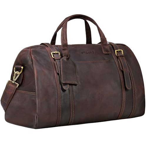 STILORD Vega Reisetasche Leder Braun Weekender Damen Herren Vintage Ledertasche Handgepäck Tasche Echtleder Sporttasche Klein Travel Duffle Bag 34 L, 50x23x30 von STILORD