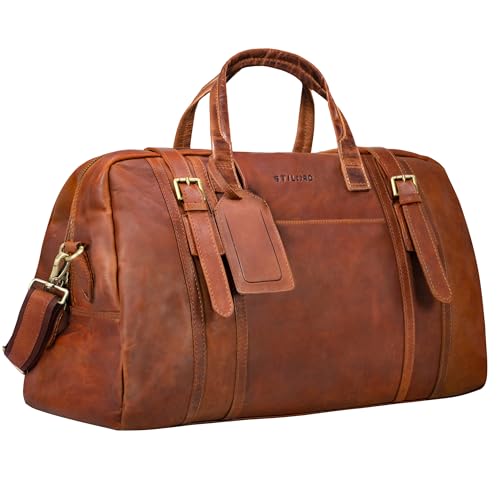 STILORD Vega Reisetasche Leder Cognac Weekender Damen Herren Vintage Ledertasche Handgepäck Tasche Echtleder Sporttasche Klein Travel Duffle Bag 34 L, 50x23x30 von STILORD