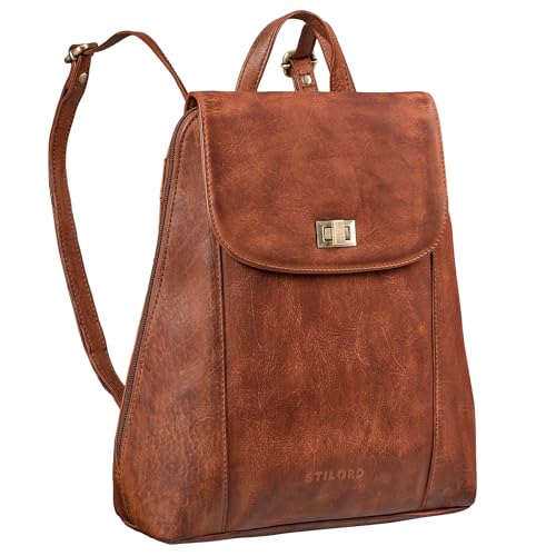 STILORD 'Victoria II' Lederrucksack Damen Vintage Rucksack für 13 Zoll MacBook DIN A4 Elegante Rucksackhandtasche für City Ausgehen Shopping Daypack, Farbe:brandy - cognac von STILORD