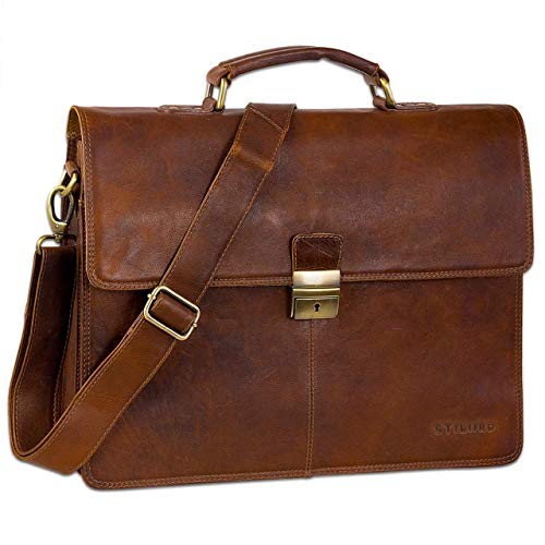 STILORD Vintage Aktentasche Herren Büro Business Schultertasche Laptoptasche mit Schloss groß echtes Rinds-Leder braun von STILORD