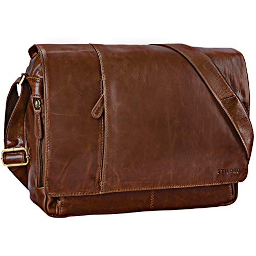 STILORD 'Elias' Messenger Bag Leder Herren Braun Kuriertasche Umhängetasche Unitasche Laptoptasche 15.6 Zoll Aktentasche Bürotasche Büffel-Leder von STILORD