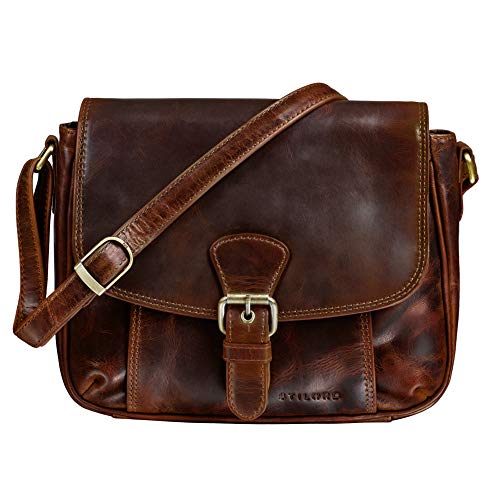 STILORD 'Violeta' Leder Umhängetasche Damen Vintage Handtasche klein Schultertasche Abendtasche Partytasche Freizeittasche Echtleder, Farbe:Kara - Cognac von STILORD