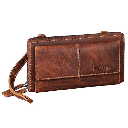 STILORD 'Violina' Deluxe 3-in-1 Handytasche mit Geldbörse zum Umhängen Damen Leder Klein - Auch Als Handgelenktasche tragbar - Kleine Ledertasche Damen Echt-Leder, Farbe:salerno - braun von STILORD