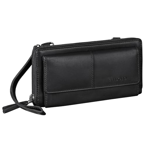 STILORD 'Violina' Deluxe 3-in-1 Handytasche mit Geldbörse zum Umhängen Damen Leder Klein - Auch Als Handgelenktasche tragbar - Kleine Ledertasche Damen Echt-Leder, Farbe:schwarz von STILORD