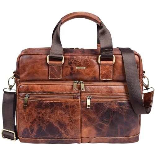 STILORD 'Vito' Vintage Businesstasche Leder Herren Damen 14 Zoll Laptoptasche Umhängetasche Aktentasche Arbeitstasche Rindsleder, Farbe:prestige - braun von STILORD