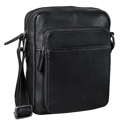 STILORD 'Vittorio' Herrentasche zum Umhängen Leder Umhängetasche Herren kleine Männerhandtasche Tablet 9,7 Zoll iPad Tasche Messenger Bag Vintage Echtleder, Farbe:schwarz von STILORD