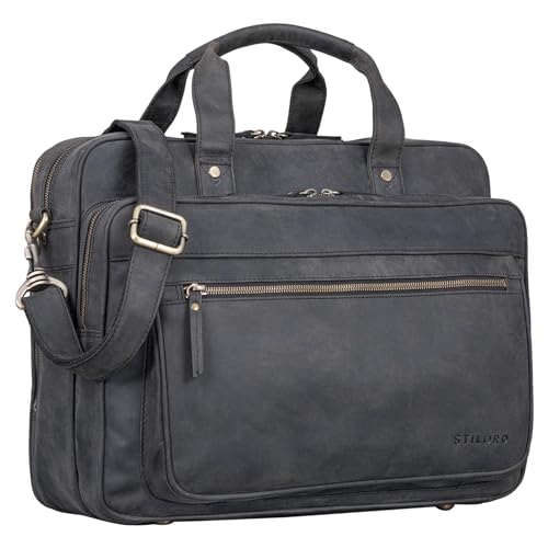 STILORD Herren-Businesstasche aus Leder Carbon - große 15,6 Zoll Laptoptasche - Männer-Aktentasche - Vintage Umhängetasche aus Rindsleder 'Walt' von STILORD
