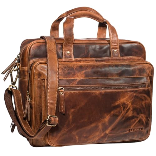 STILORD Herren-Businesstasche aus Leder Cognac - große 15,6 Zoll Laptoptasche - Männer-Aktentasche - Vintage Umhängetasche aus Rindsleder 'Walt' von STILORD