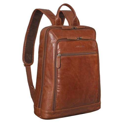 STILORD 'Watson' Laptop Rucksack 15.6 Zoll Leder Backpack Business Lederrucksack Herren Rucksack XL für Breite DIN A4 Ordner Tagesrucksack Vintage Echtleder, Farbe:maraska - braun von STILORD