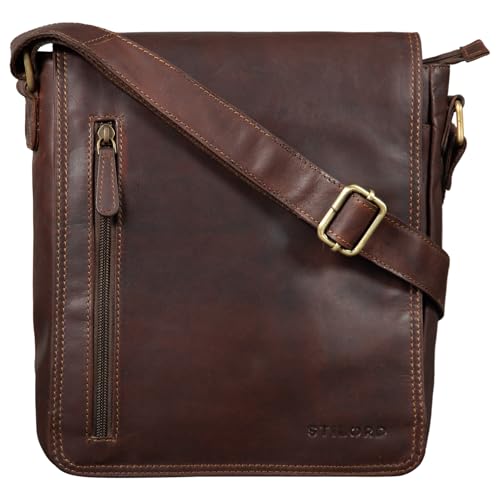 STILORD 'Will' Umhängetasche Leder Männer Messenger Bag für iPad kleine Schultertasche Handtasche Herren-Tasche 10,1 Zoll Tablettasche echtes Leder, Farbe:cognac - dunkelbraun von STILORD