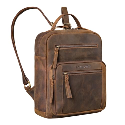 STILORD 'Wilma' Eleganter Rucksack Frauen Klein Leder Rucksackhandtasche Damen Lederrucksack DIN A5 Vintage Daypack Echtleder, Farbe:vinto - braun von STILORD