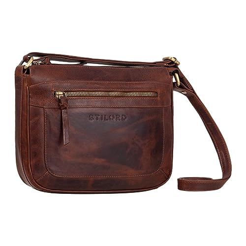 STILORD 'Ylva' Kleine Echtleder Handtasche Damen Vintage Umhängetasche Frauen Klassische Abendtasche Klein Freizeittasche Partytasche zum Ausgehen, Farbe:Porto - Cognac von STILORD